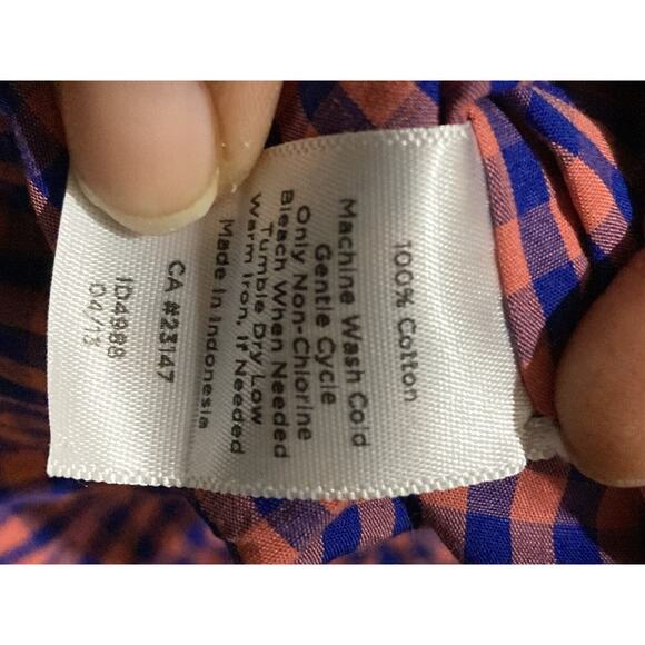 Talbots Shirt Women's Size 10 Blue Checkered Button Up Contrasting Cuff Sleeve - Picture 4 of 7